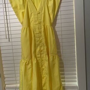 Sunny Yellow Button-Front Tiered Dress